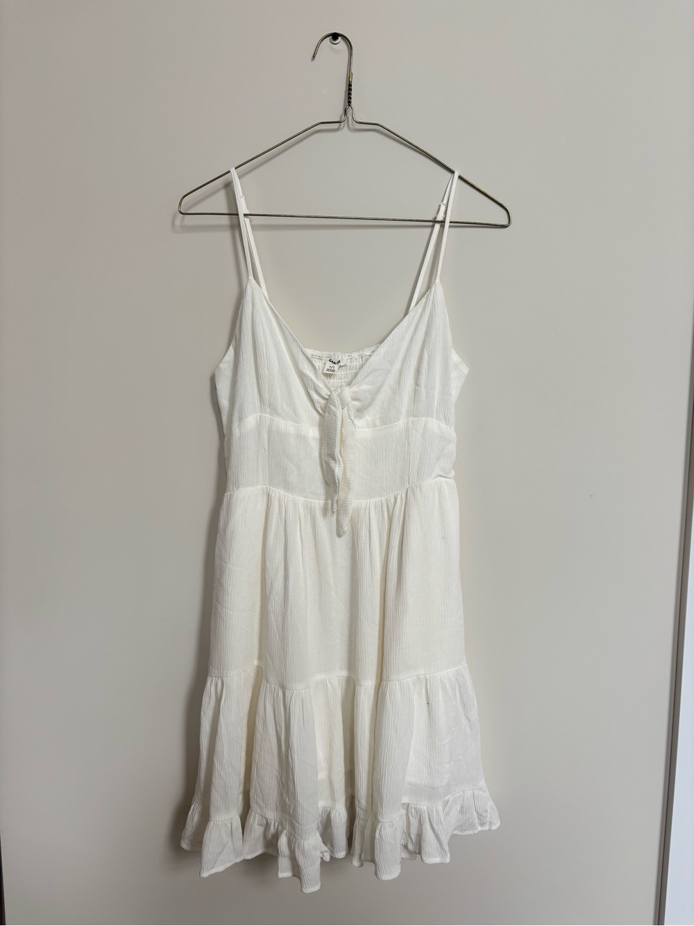 Garage White Spaghetti-Strap Tiered Mini Dress